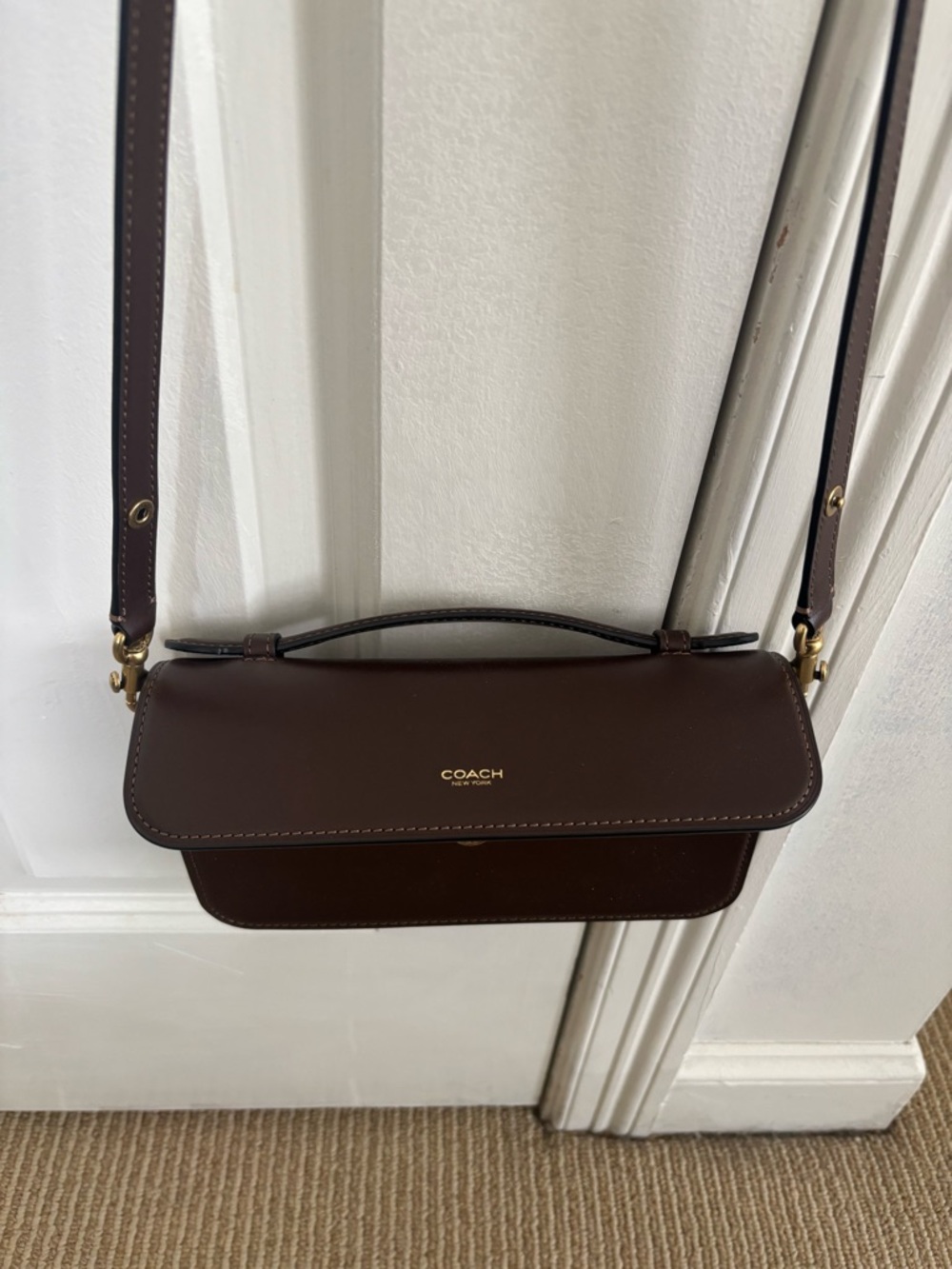 Coach Dark Brown Leather Top Handle Satchel with Gold Logo - Picture 2 of 4